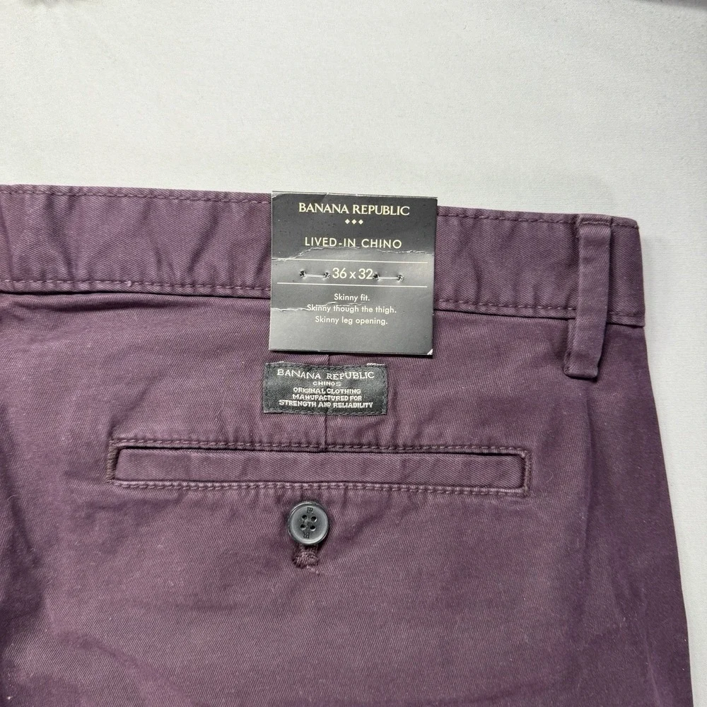 Banana Republic Lived In Chino Pants Mens 36x32 Purple Skinny Fit Preppy NWT